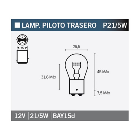 LAMPARA BILUX 12V21/5W ROJA