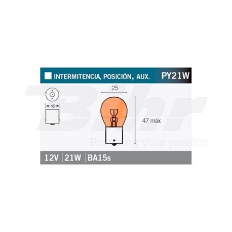 LAMPARA BILUX 12V21W AMBAR