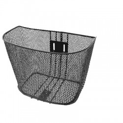 PANIER AVANT EN METAL VERNIS NOIR FIXATION DOUILLE DE DIRECTION ET PORTE BAGAGE 26.5X26.5X34CM