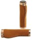 POIGNEE VELO ERGONOMIQUE 137MM EN SIMILI CUIR MARRON LOCK ON EN ALU COULEUR BRONZE ET COUTURE LATERALE EN CORDE