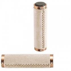 POIGNEE VELO 130MM SIMILI CUIR CREME LOCK ON ALU COULEUR BRONZE