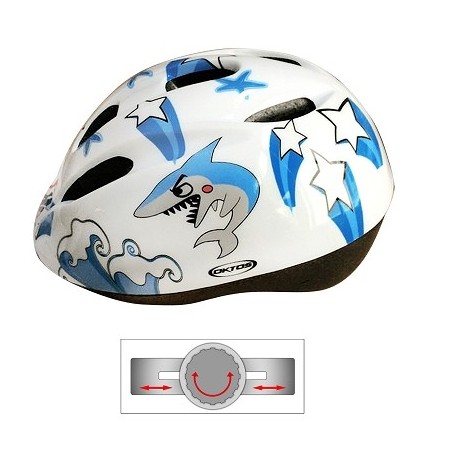 CASQUE VELO OKTOS ENFANT GARCON BLEU ET BLANC SHARK TAILLE 48/54