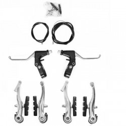 CONJUNTO COMPLETO FRENO V-BRAKE LEADER DELANTERO I TRASERO NEGRO SOBRE CARTA (MANETAS/ESTRIBOS/CODOS)