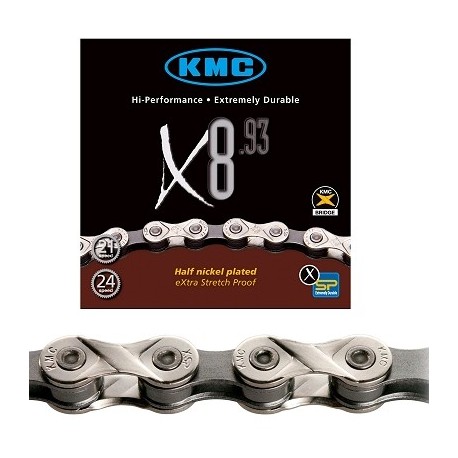 CHAINE VELO KMC 8 VITESSES X8-93 ARGENT 116M