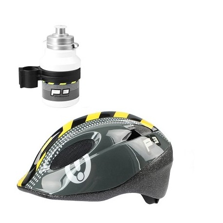 CASCO BICI POLISPORT P3 CAUCION JUNIOR O GRIS/AMARILLO TALLA 50/56 VENDIDO CON BIDON + PORTA BIDON COMBINADOS