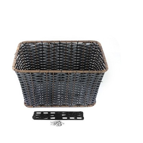 PANIER AVANT EN PVC TRESSE NOIR TYPE ROSEAU STRUCTURE EN FER 37X29X20/23CM