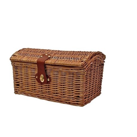 PANIER ARRIERE EN OSIER TRESSE VERNIS MARRON AVEC COUVERCLE BLOCABLE 35X21X22CM