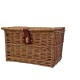 PANIER AVANT/ARRIERE EN OSIER TRESSE VERNIS MARRON FONCE AVEC COUVERCLE BLOCABLE 34X23X25CM