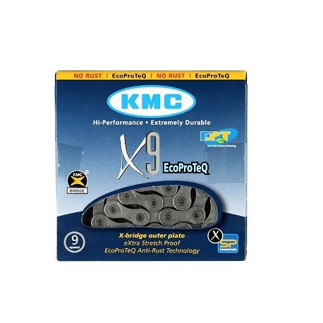 CHAINE VELO KMC 9 VITESSES MODELE X9 EPT TRAITEMENT ANTIROUILLE ECOPROTEQ LONGUE DUREE