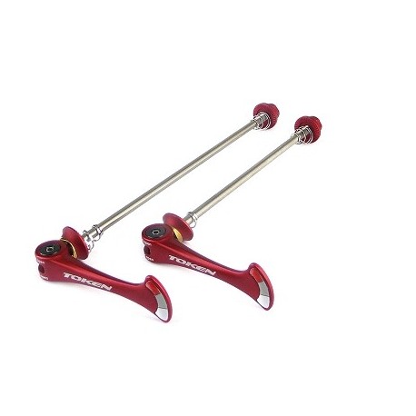 BLOCAJE RAPIDO TOKEN BICI DE BTT AXE TITANO / ALU ROJA 57GRS EL PAR MODELE SHARK TAIL