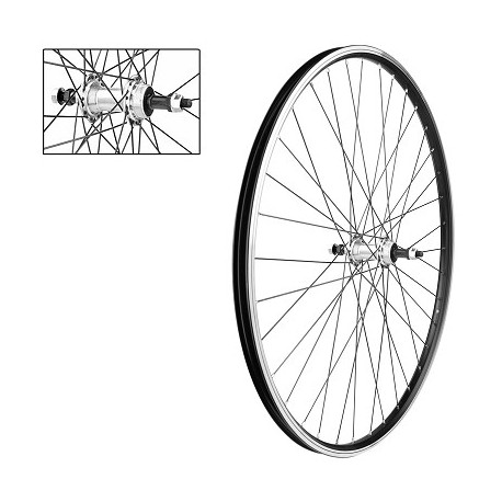 PAIRE DE ROUES 28" SIMPLE PAROIE ROUE LIBRE A VISSER NOIRE ET ARGENT