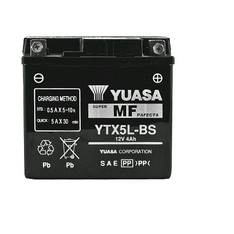 BATERIA YUASA YTX5L-BS 12V-4A SIN MANTENIMIENTO SCARABEO/VIVACITY/DERBI DRD PRO/KYMCO AGILITY 50 4T