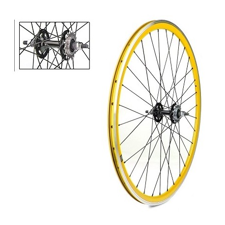 ROUE ARRIERE VELOX 700C FIXIE JAUNE ALU MOYEU FLIP FLOP