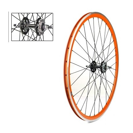 ROUE ARRIERE VELOX 700C FIXIE ORANGE ALU MOYEU FLIP FLOP