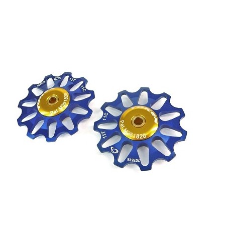 RODILLOS DE DESAROLLO TOKEN 11 DIENTES COMPATIBLE SHIMANO/CAMPAGNOLO/SRAM X0 ROULEMENT CERAMICA AZULES (EL PAR)