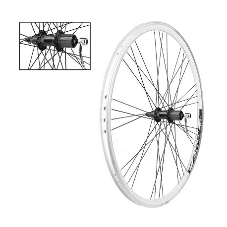 PAIRE DE ROUES 28" DOUBLE PAROIES A CASSETTE 8-9 VITESSES A BLOCAGE BLANCHE