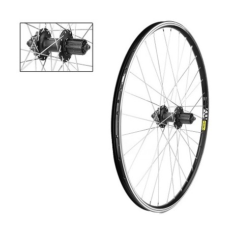 RUEDA TRASERA 26 BICI DE BTT DOBLE PARED MAVIC XM117 / MOYEU SHIMANO M475 DISCO / V-BRAKE CASSETTES 8/9V NEGRE