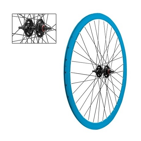 PAIRE DE ROUES FIXIE 700C DOUBLE PAROIES 43MM BLEU CLAIR